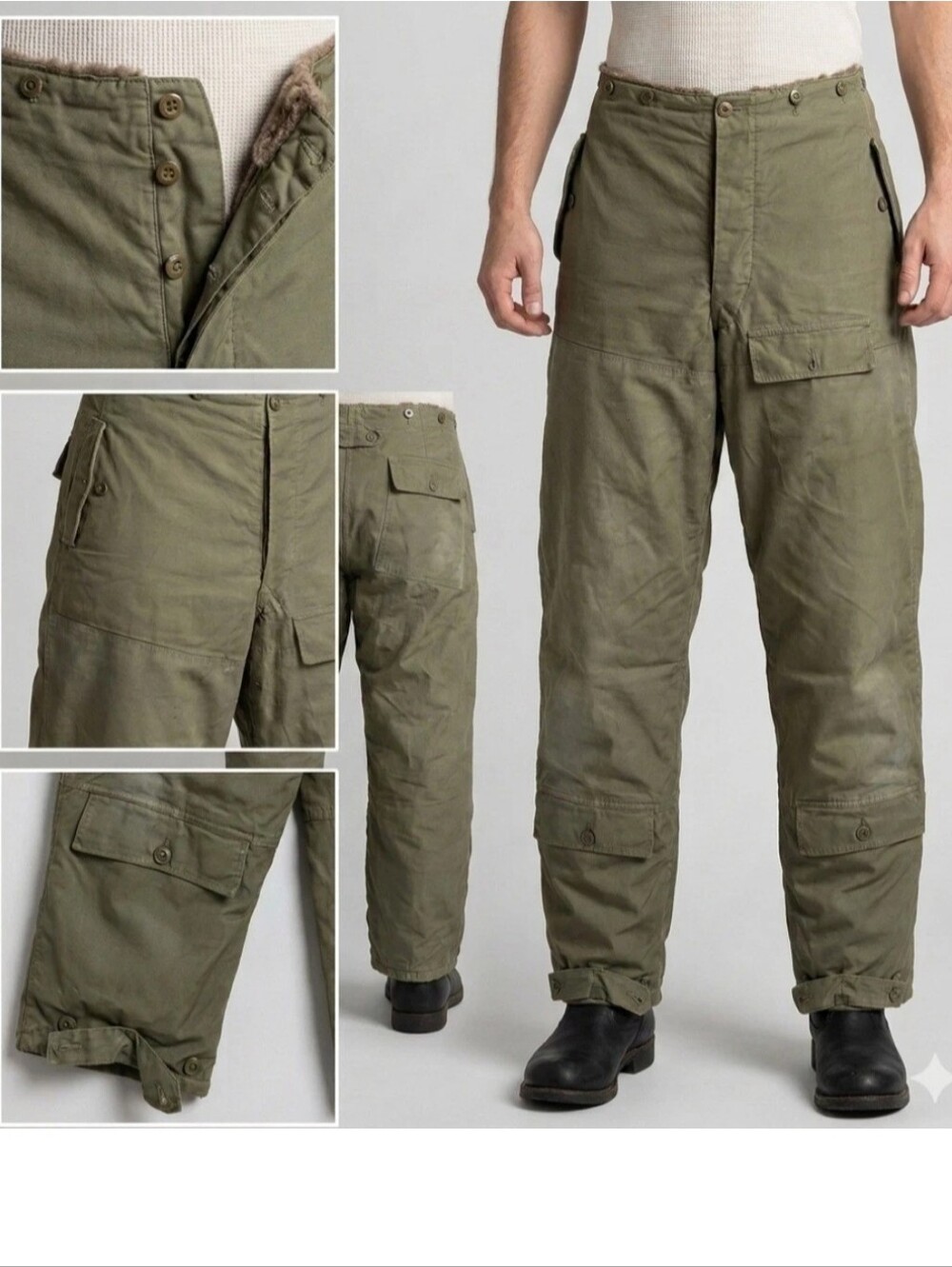 Vintage 40s WWII USAAF Type A-10 Flight Trousers Alpaca Lined Pilot Pants